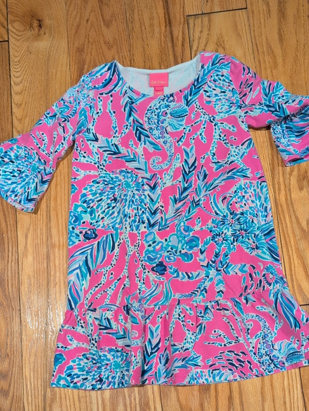 Lilly Pulitzer Pink & Blue Tropical Ruffle Dress